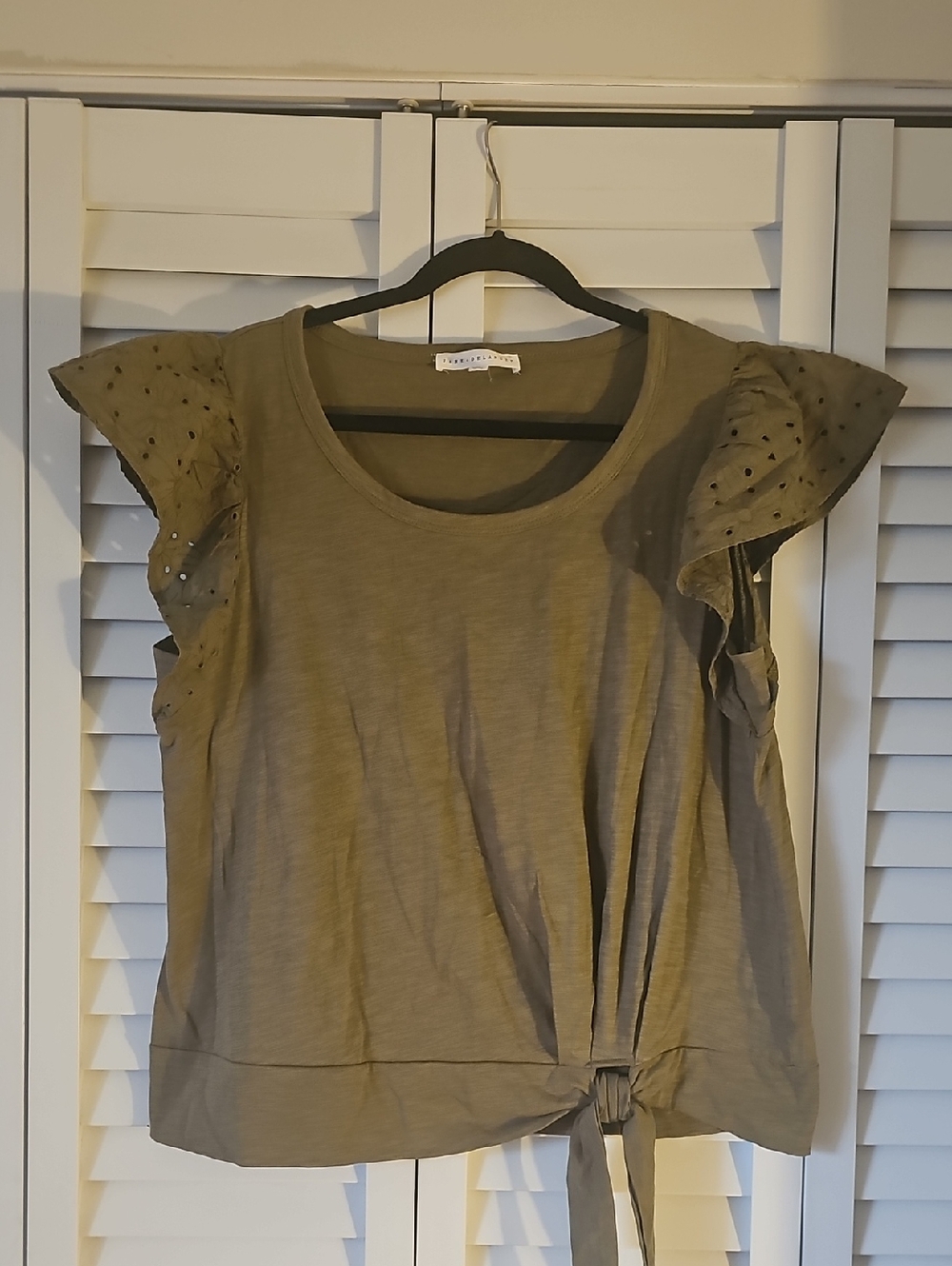 Jane and Delancey Olive Green Tie-Front Ruffle Sleeve Tank